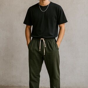 Men’s Baggy Y2K Streetwear Joggers Olive Green Loose Fit Harem Pants M/L